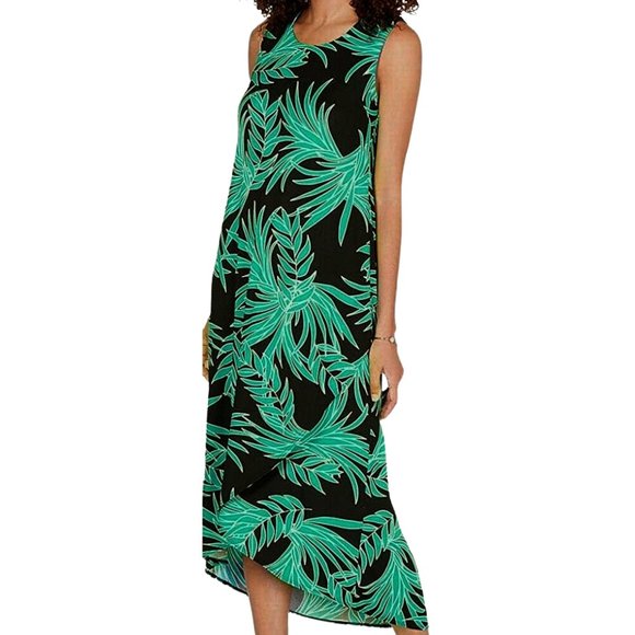 Alfani Dresses & Skirts - Alfani Sleeveless Dress Sundress Black Leaf Print Tulip Hem Stretch XL NEW